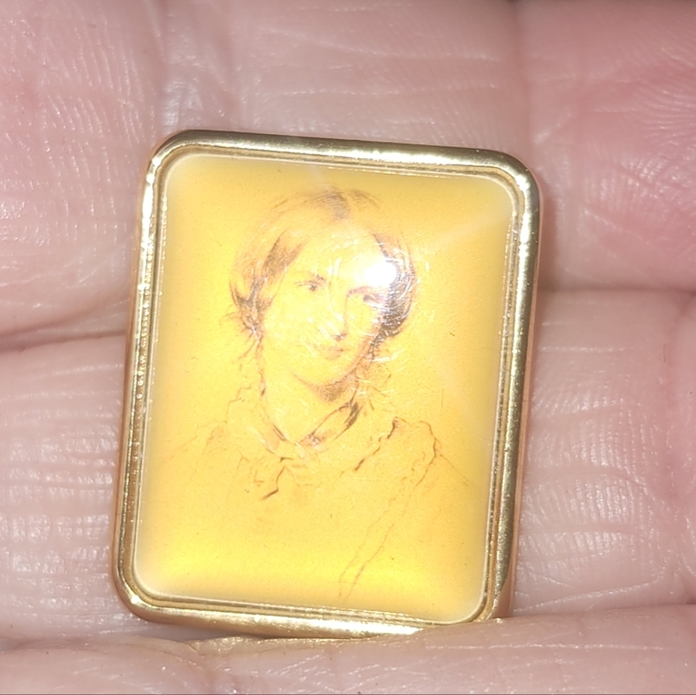 Vintage Antique Picture Photo Pin Jane Austen Sepia Portrait Teacher England
